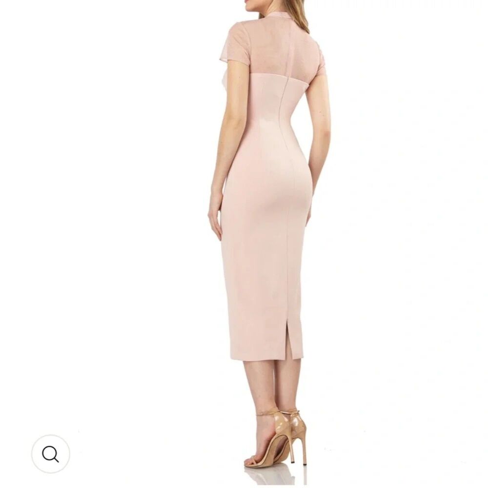 JS Collection Illusion neck, bow, midi dress size 8 off white New with tags - Picture 2 of 9